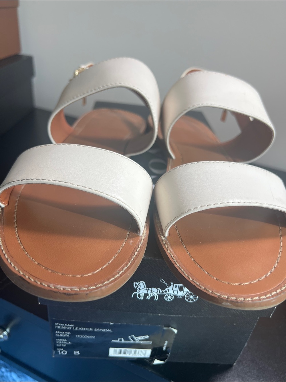 Coach Cream Leather Double-Band Slide Sandals